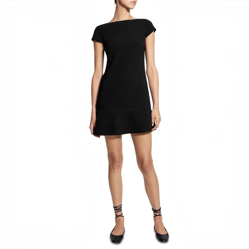 NEW Theory Tiered Seam Cap Sleeve Dress Black Sz 10 NWT